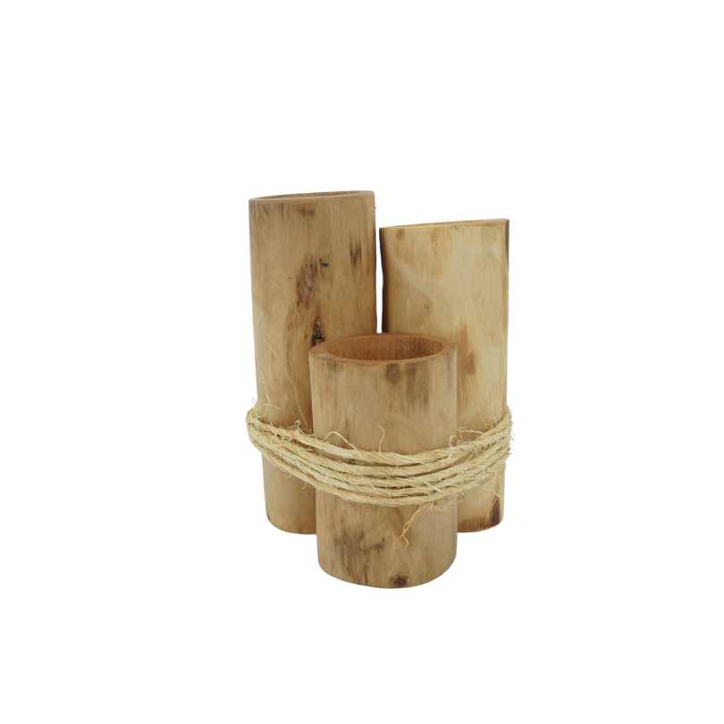 Trio of candle holders assembled in 100% natural Tunisian olive wood