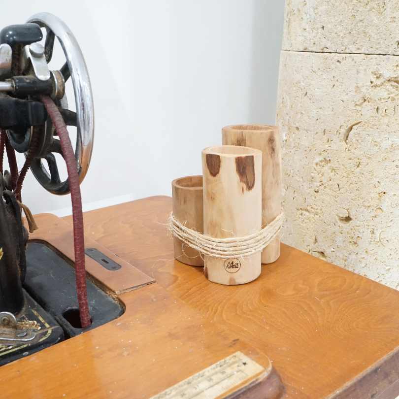 Trio bougeoirs assemblés en bois d’olivier tunisien 100% naturel