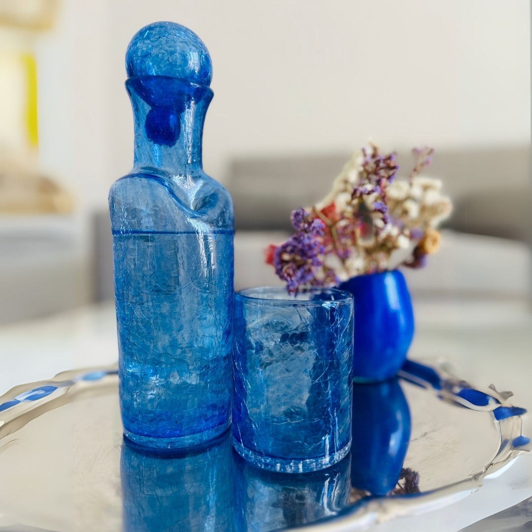 Set Fresca carafe et 4 verres en verre recyclé soufflé à la main – design texturé