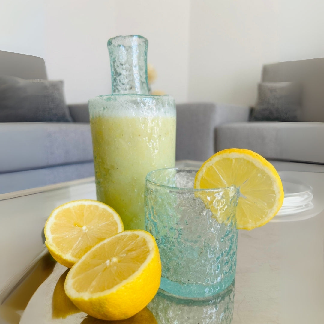 Set Fresca carafe et 4 verres en verre recyclé soufflé à la main – design texturé