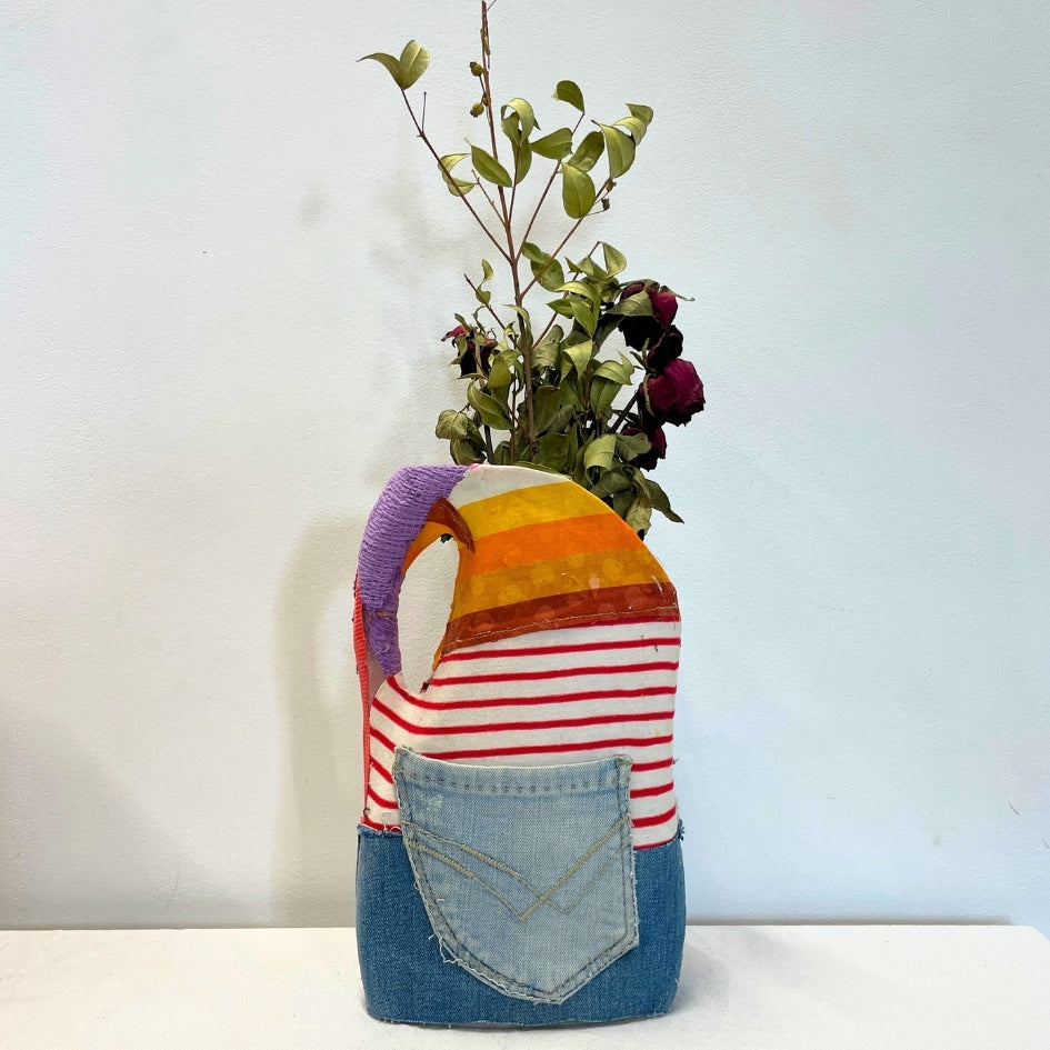 Vase Recyclé en Tissu et Jean Bleu
