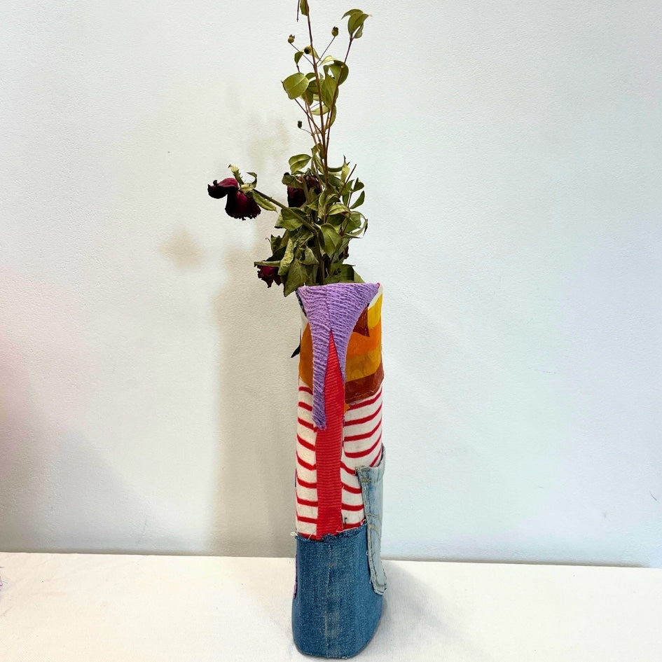 Vase Recyclé en Tissu et Jean Bleu