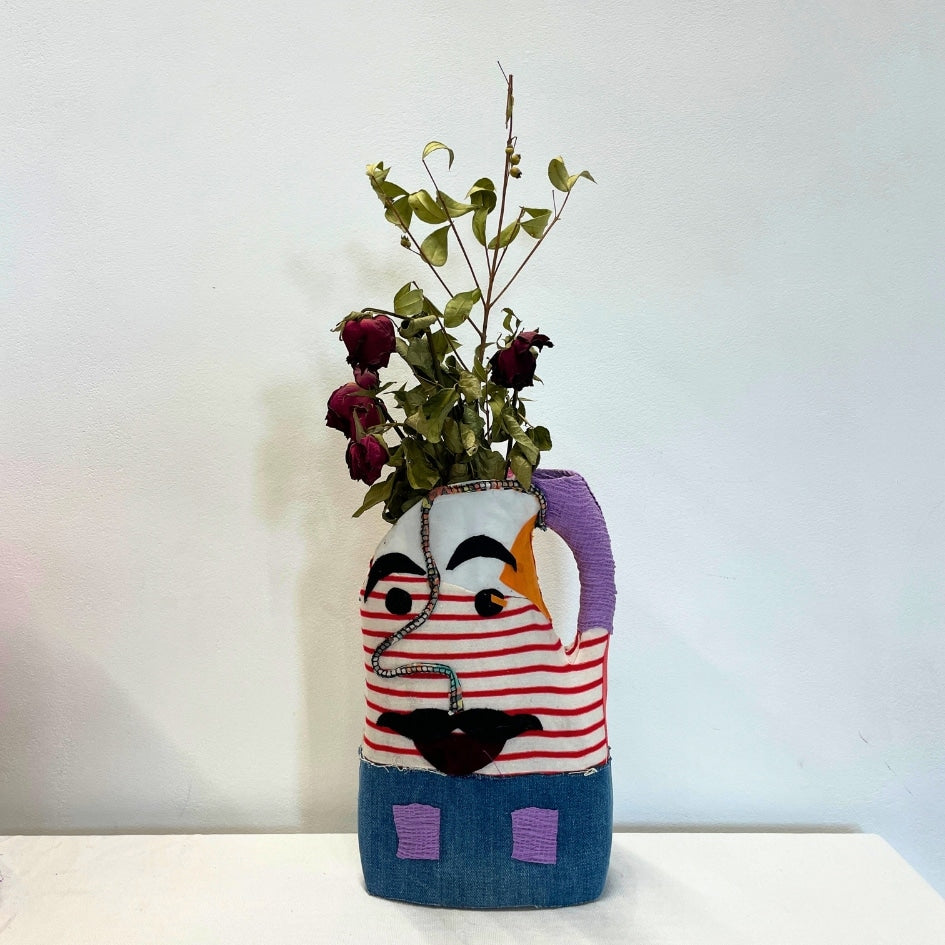 Vase Recyclé en Tissu et Jean Bleu