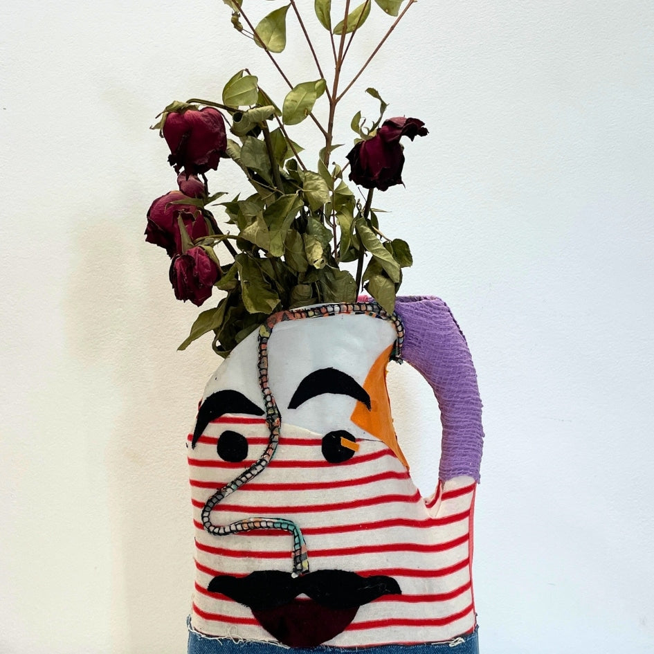 Vase Recyclé en Tissu et Jean Bleu