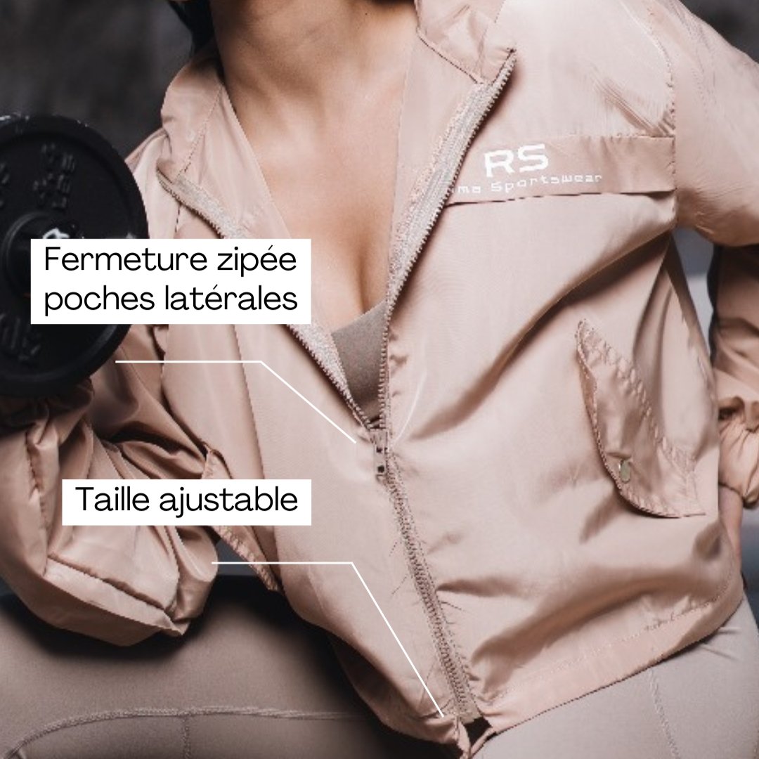 Veste de sport courte respirante en taille standard (Blanc crème, Rose poudre, Kaki)