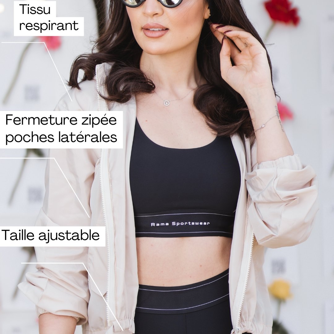 Veste de sport courte respirante en taille standard (Blanc crème, Rose poudre, Kaki)