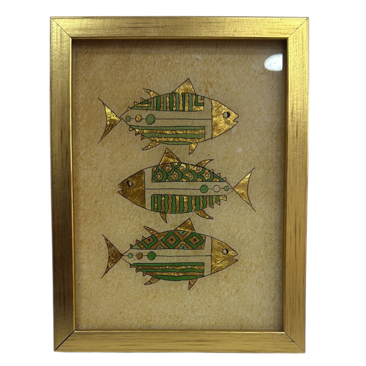 Cadre décoratif poissons dorés et turquoise