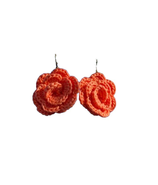 Boucles d'Oreilles Fleur Saumon en Crochet