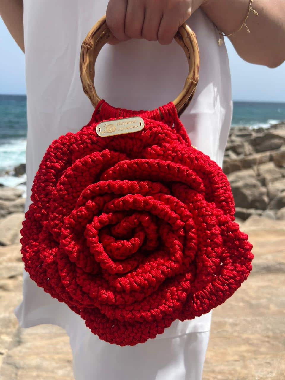 sac fleur rouge en crochet