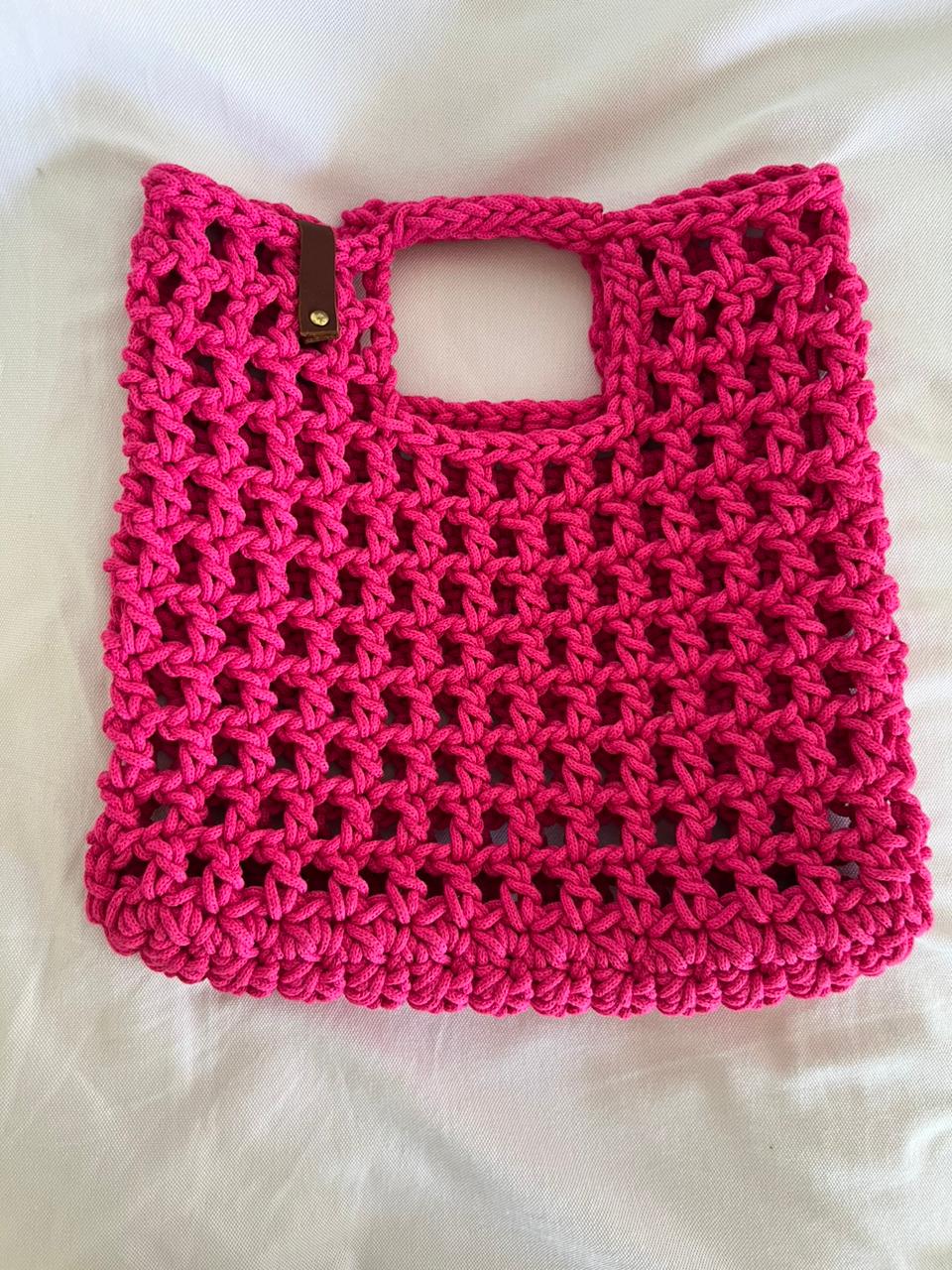 Tote bag filet rose en crochet fait-main