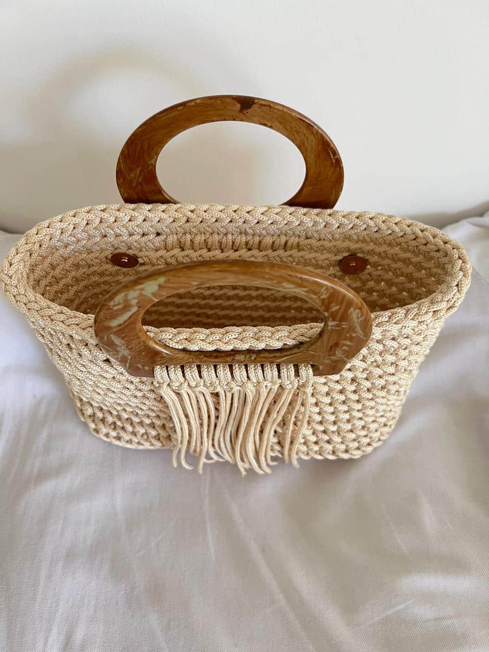 sac en crochet beige