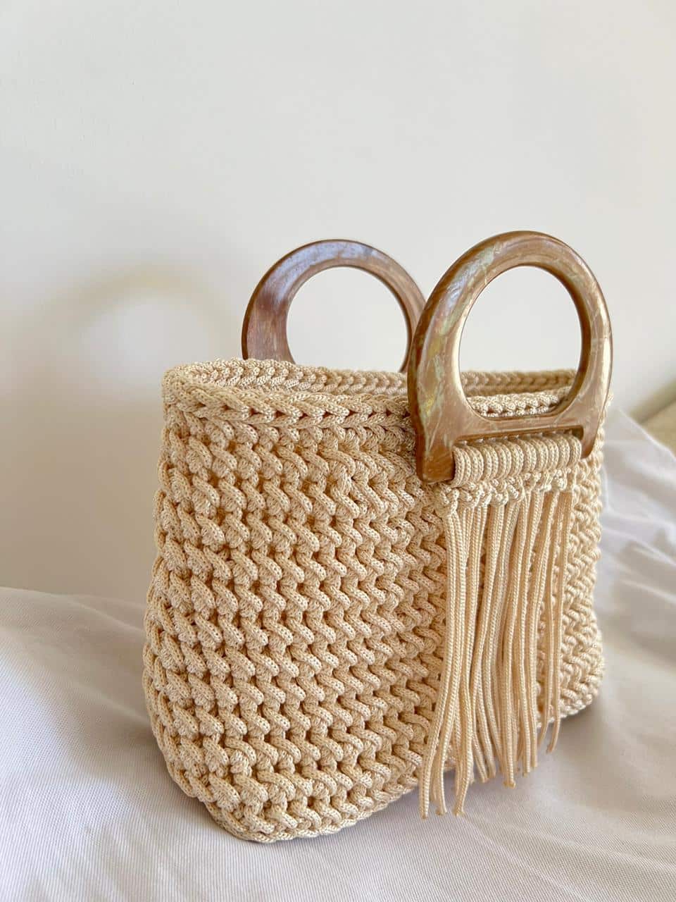 sac en crochet beige