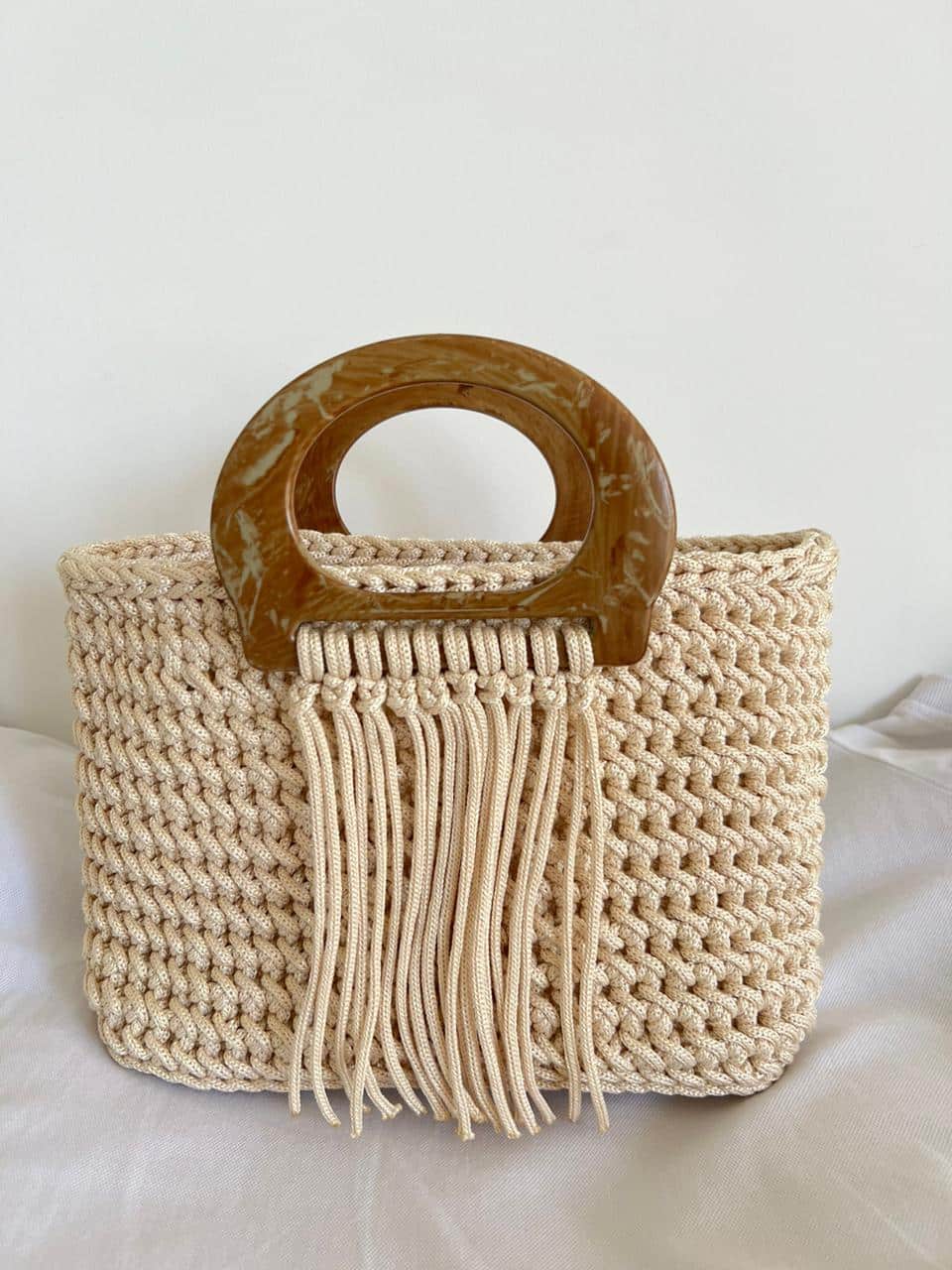 sac en crochet beige