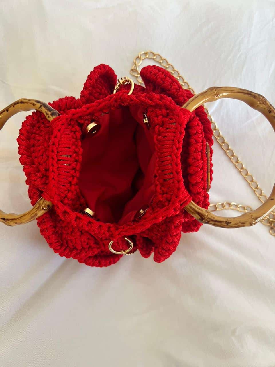 sac fleur rouge en crochet