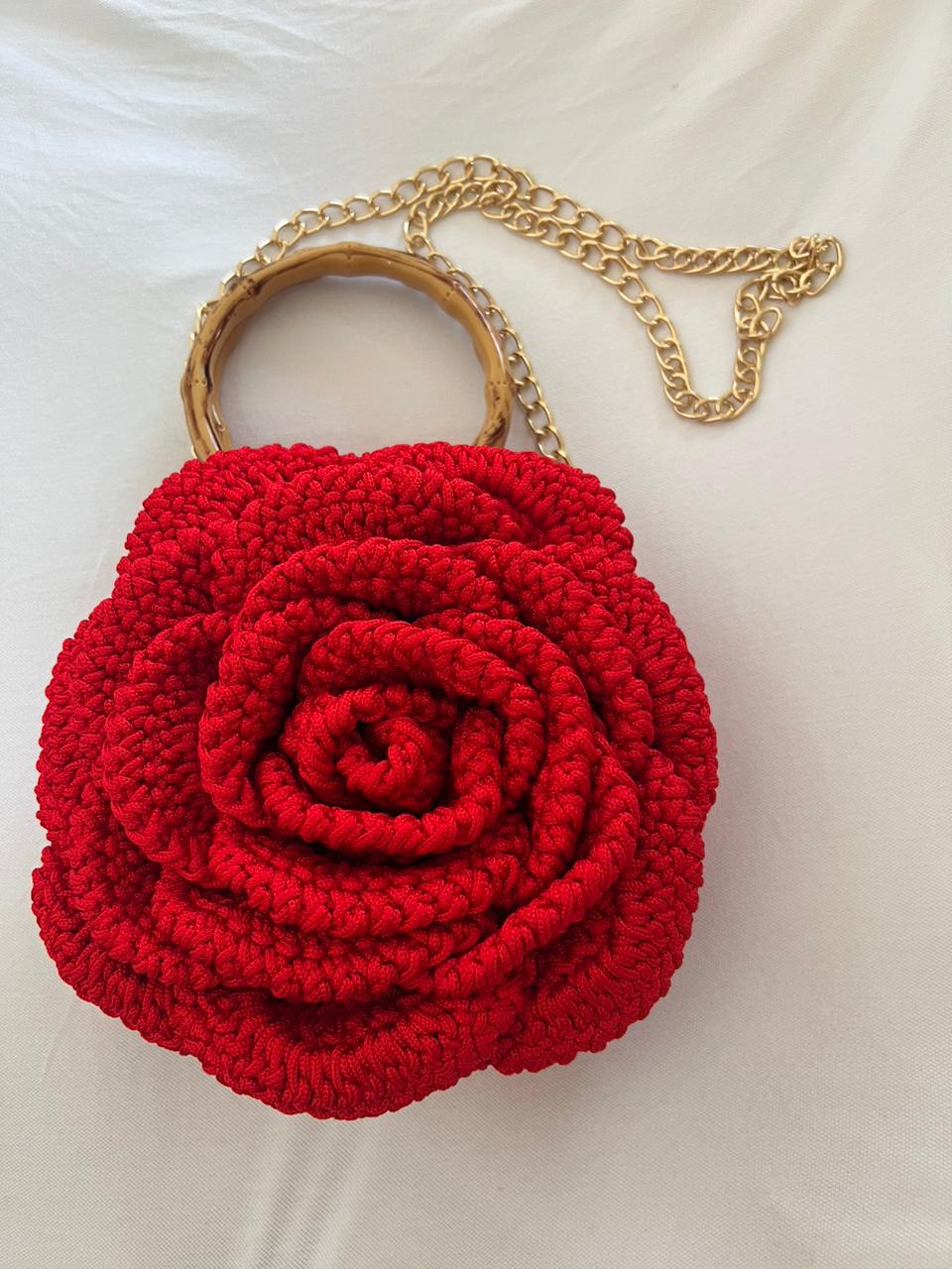 sac flora rouge en crochet