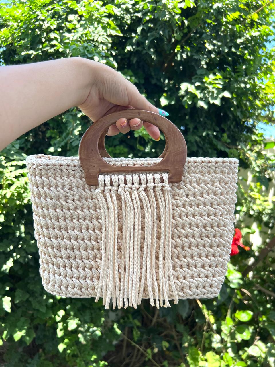 sac en crochet beige