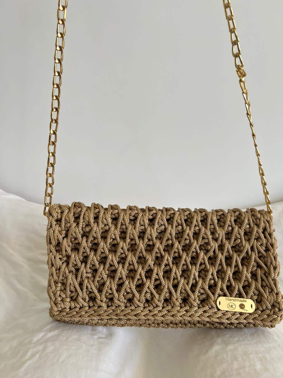 pochette beige en crochet handmade