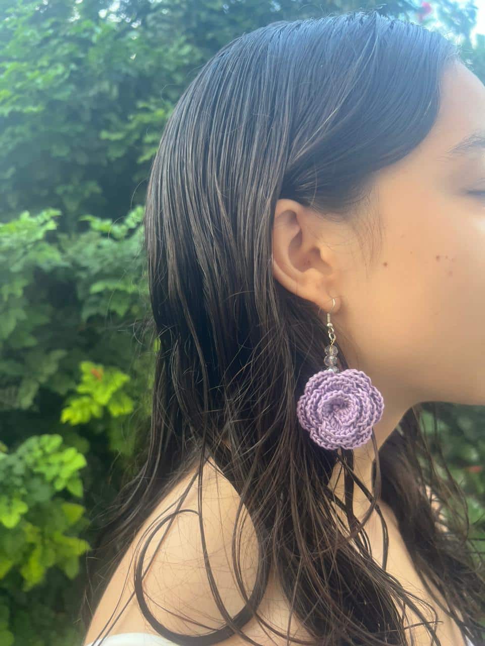 boucles d'oreilles crochet fleur violet