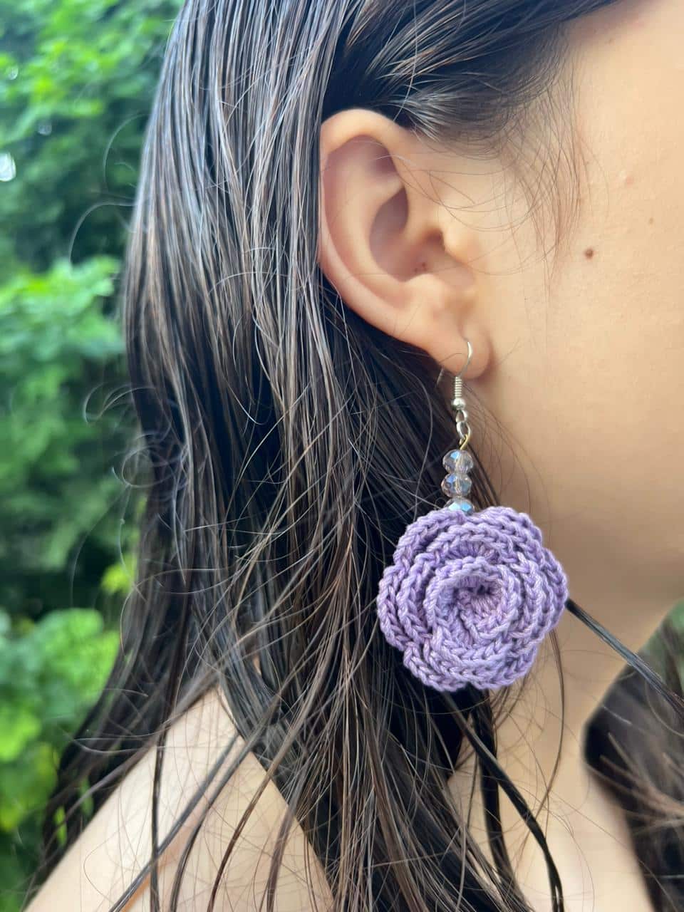 boucles d'oreilles crochet fleur violet