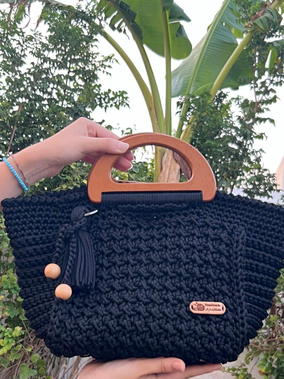 Sac à main noir en crochet 100% fait main