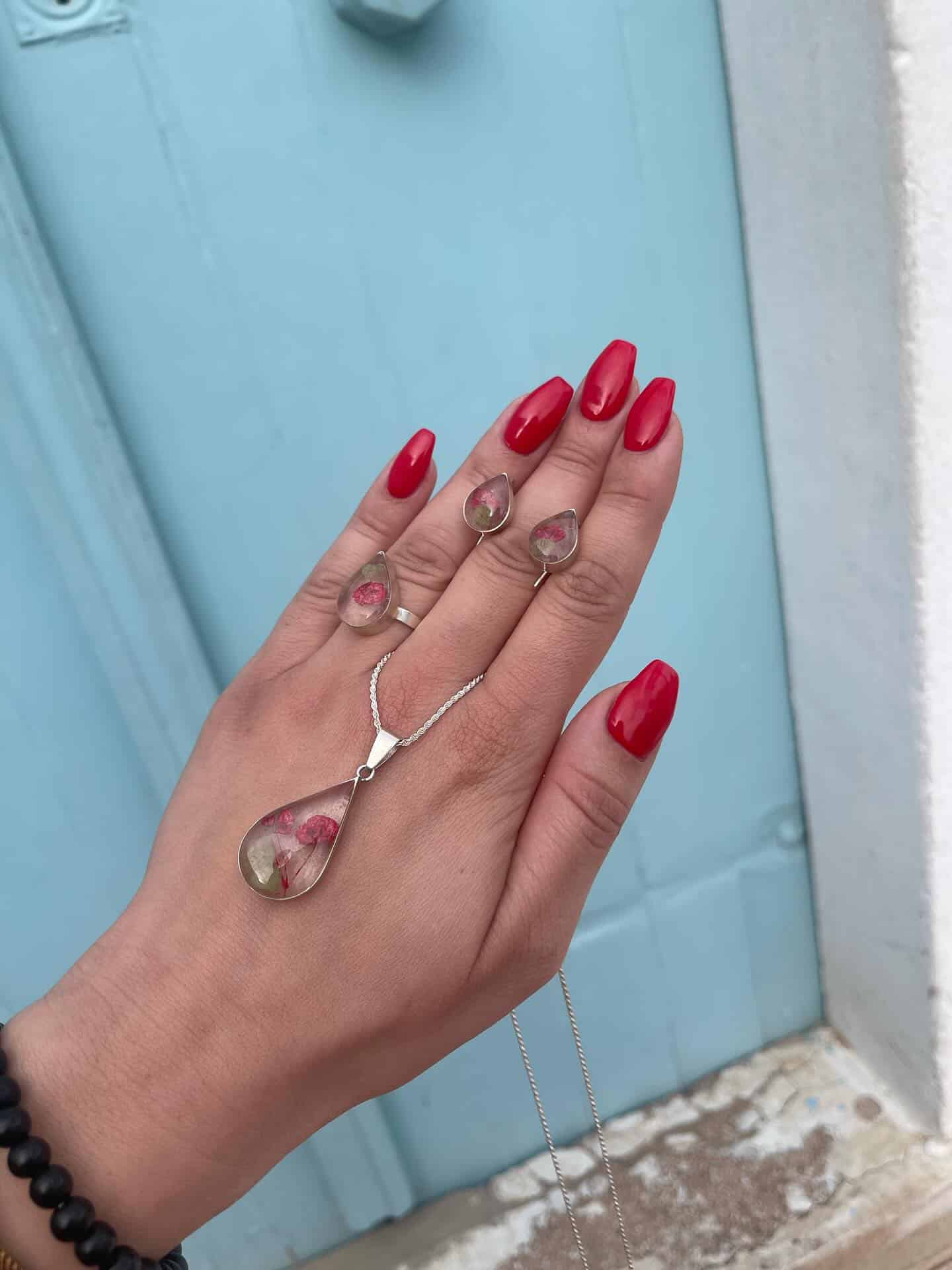 Bijoux en Argent 925 avec Fleurs Séchées, Élégance Unique