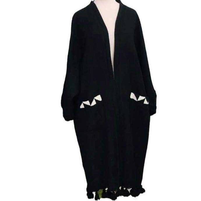 Kimono artisanal brodé en hayek, laine ou lin – (Blanc cassé ou noir)