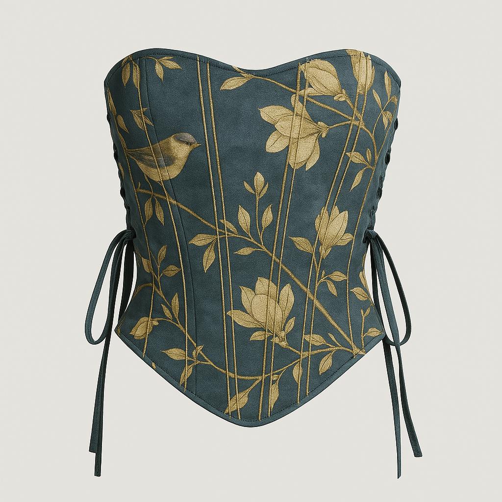 Corset peint main et jupe dentelle vintage bohème