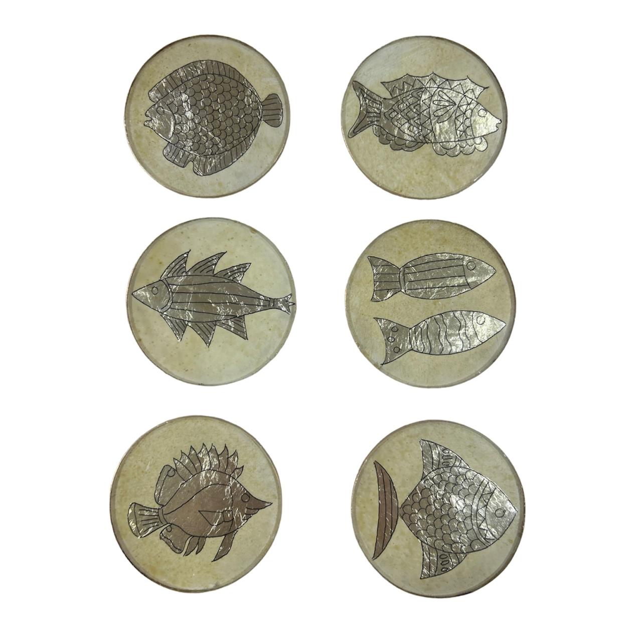 Dessous de verre - Verre & Feuille d’argent – Collection Poissons argentés (lot de 6)