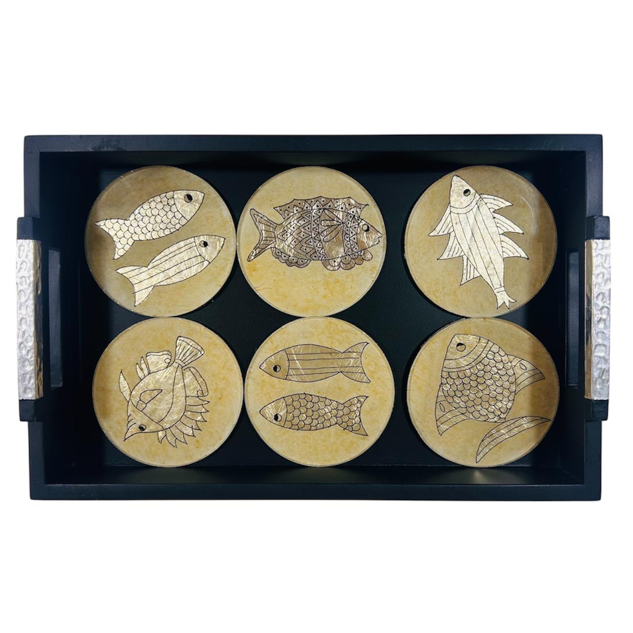 Dessous de verre - Verre & Feuille d’argent – Collection Poissons argentés (lot de 6)