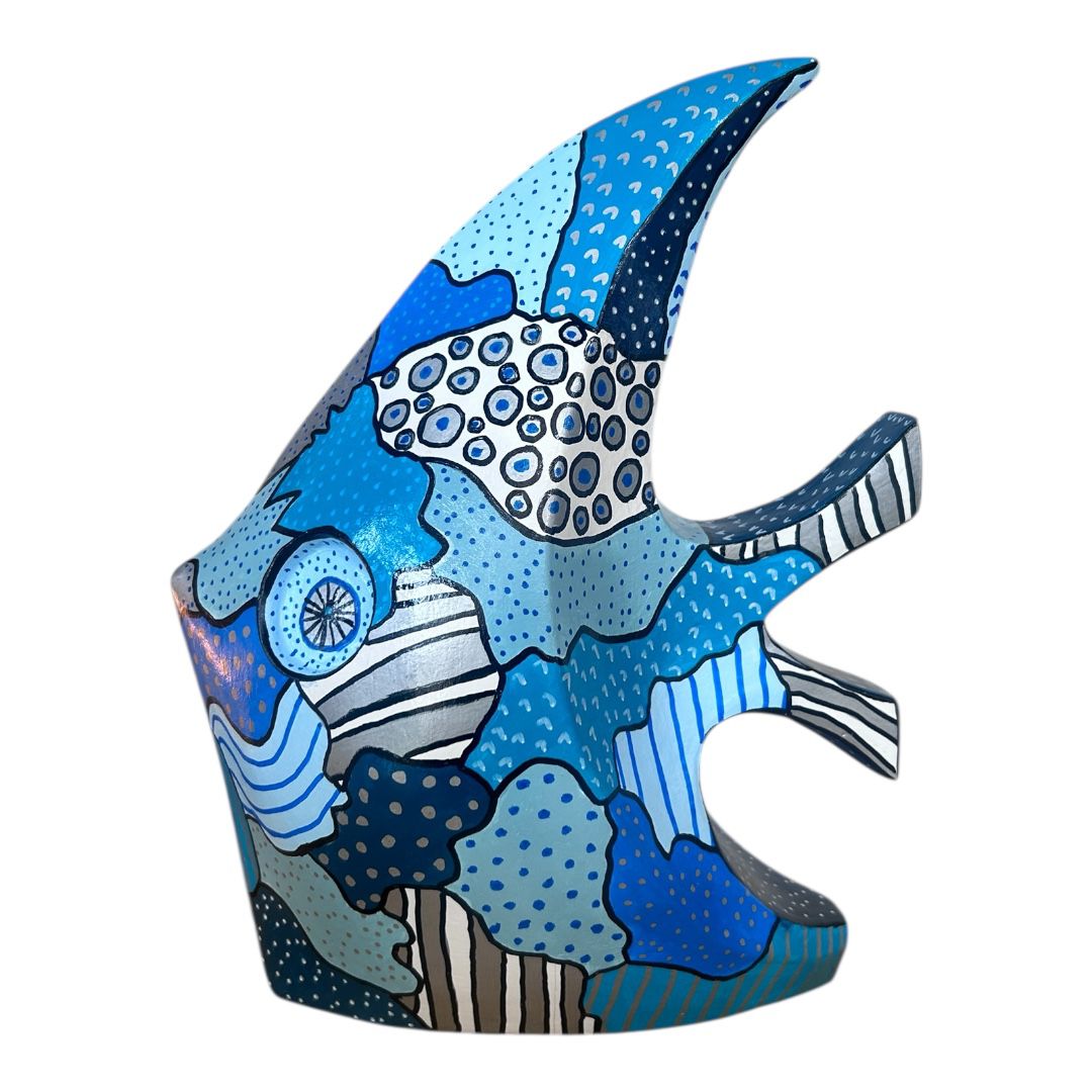 Poisson Contemporain "Bleu de Mer" sculpture en résine peinte à la main – Pièce unique