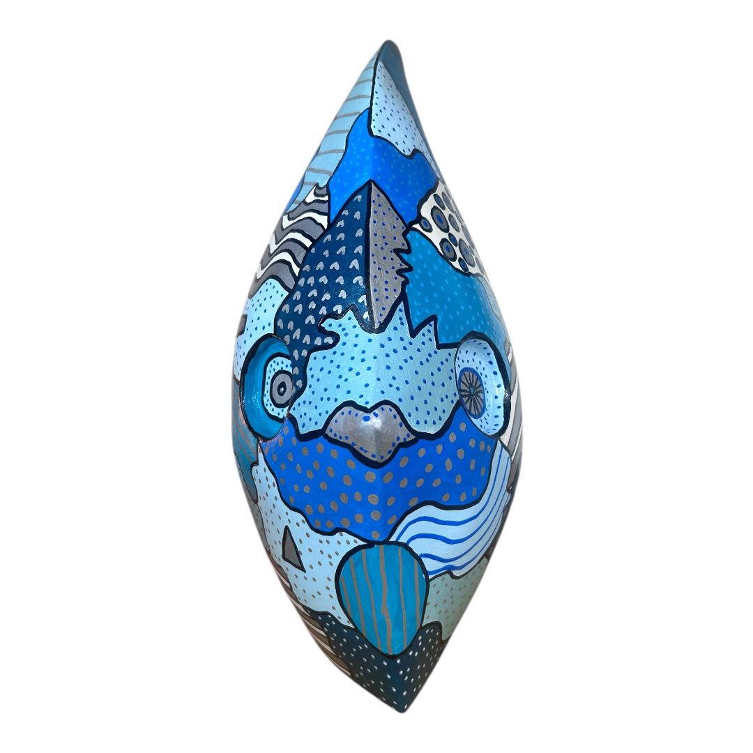 Poisson Contemporain "Bleu de Mer" sculpture en résine peinte à la main – Pièce unique