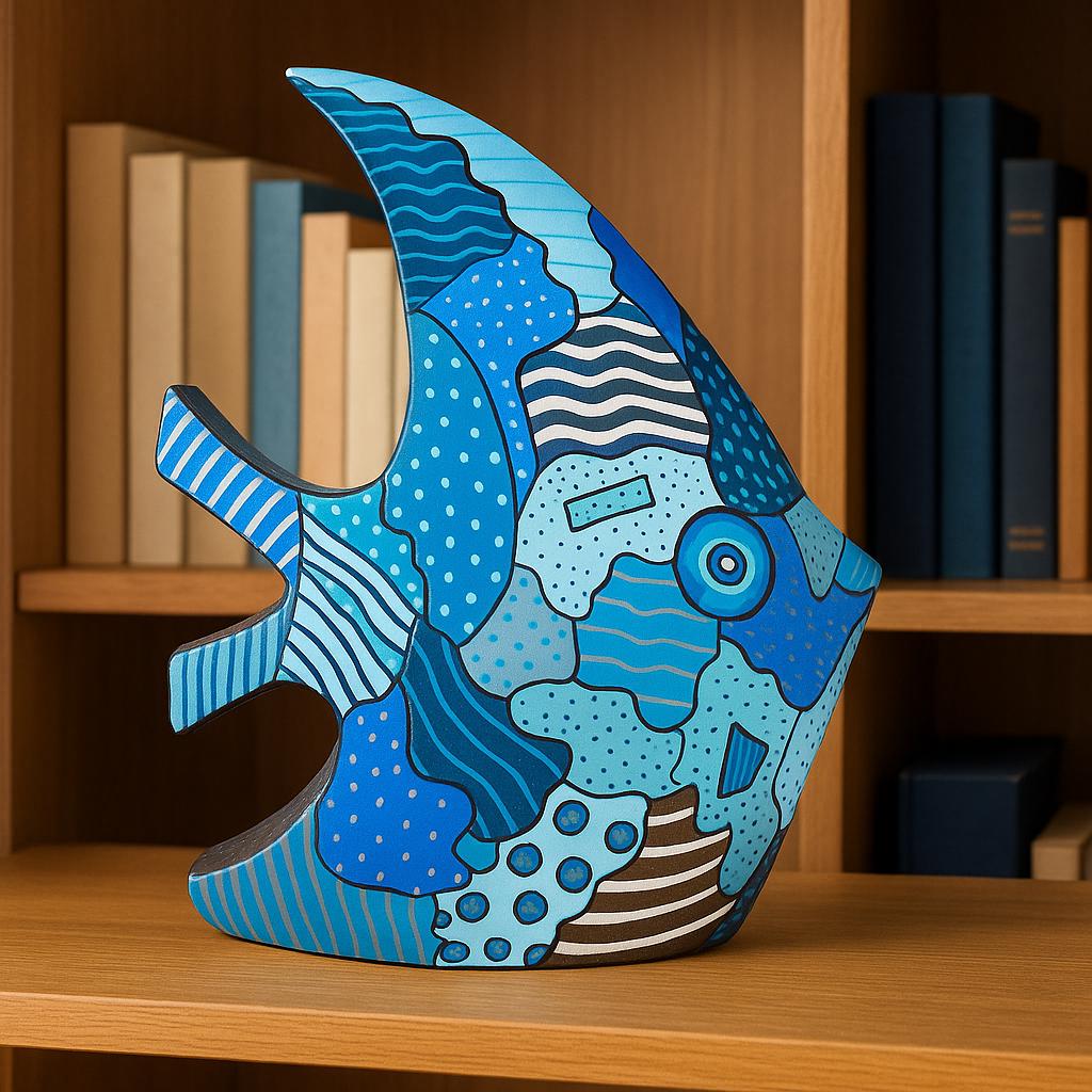 Poisson Contemporain "Bleu de Mer" sculpture en résine peinte à la main – Pièce unique