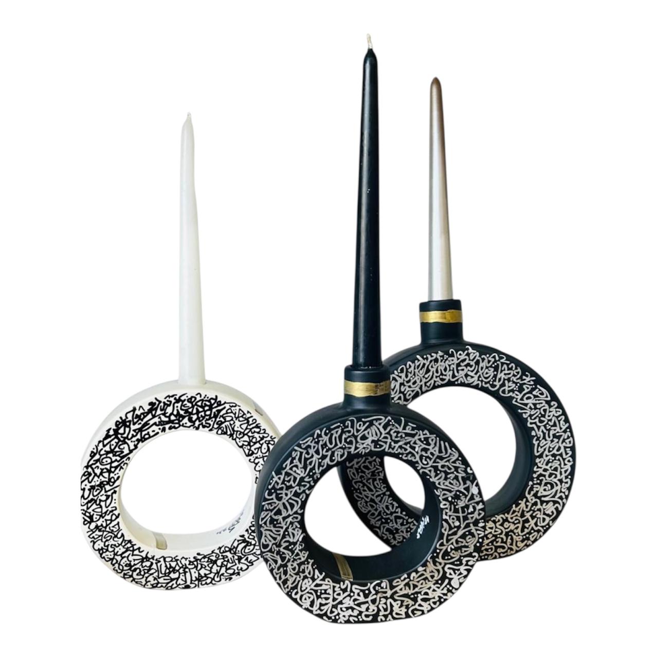 Trio de Bougeoirs Arabes Artisanaux Noir & Blanc, Élégance Unique