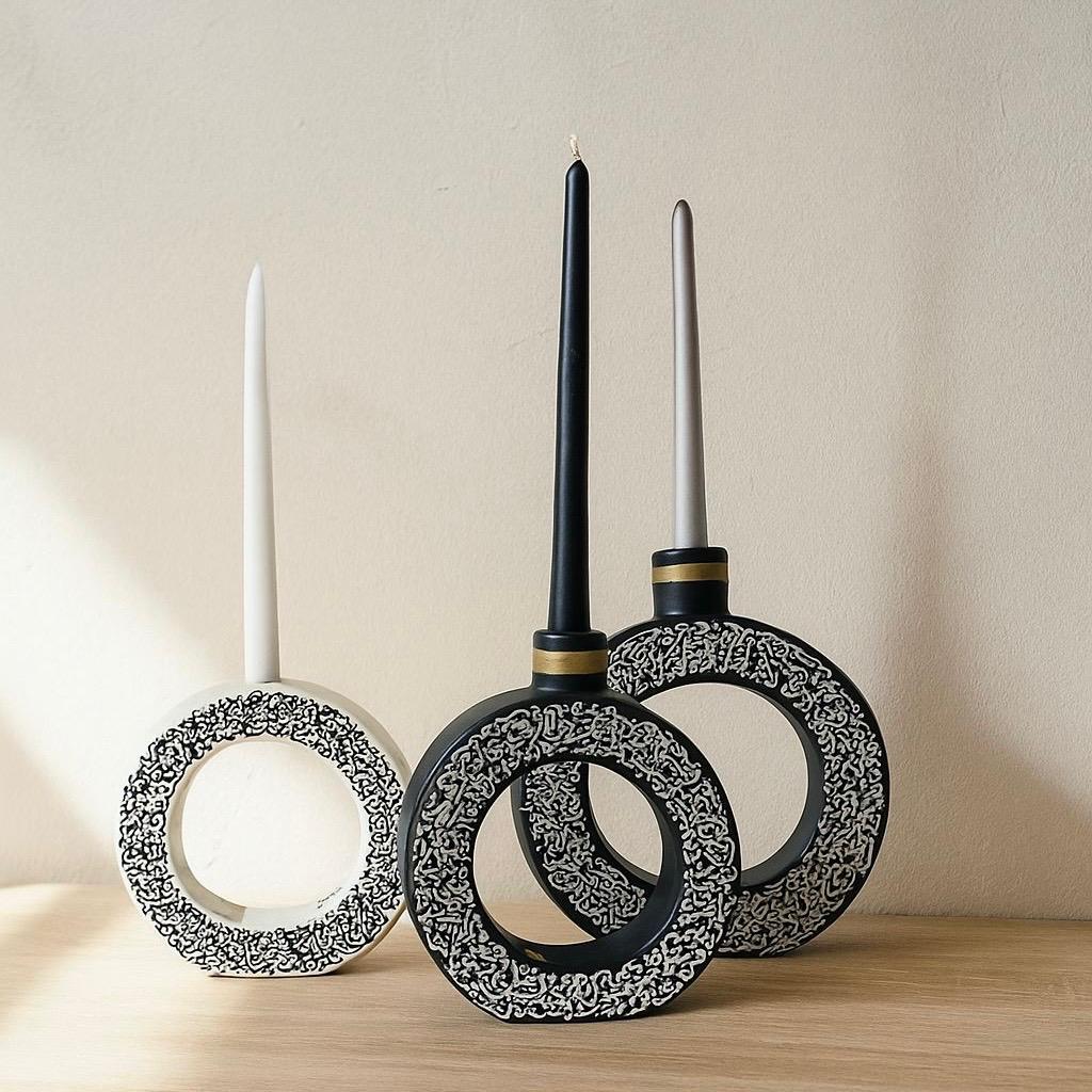Trio de Bougeoirs Arabes Artisanaux Noir & Blanc, Élégance Unique