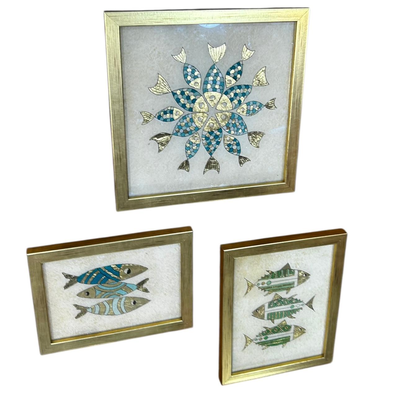Cadres décoratifs poissons dorés et turquoise