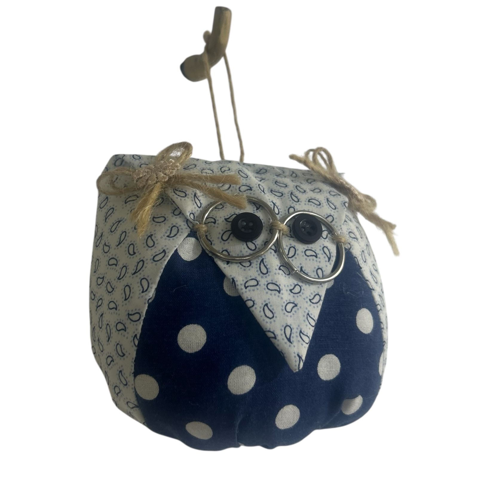 Hibou décoratif artisanal en tissu avec lunettes