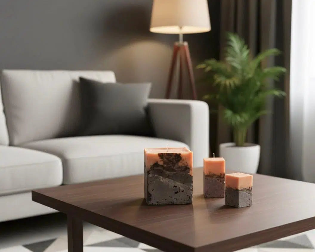 Bougie décorative en béton brut Cube (12 cm)