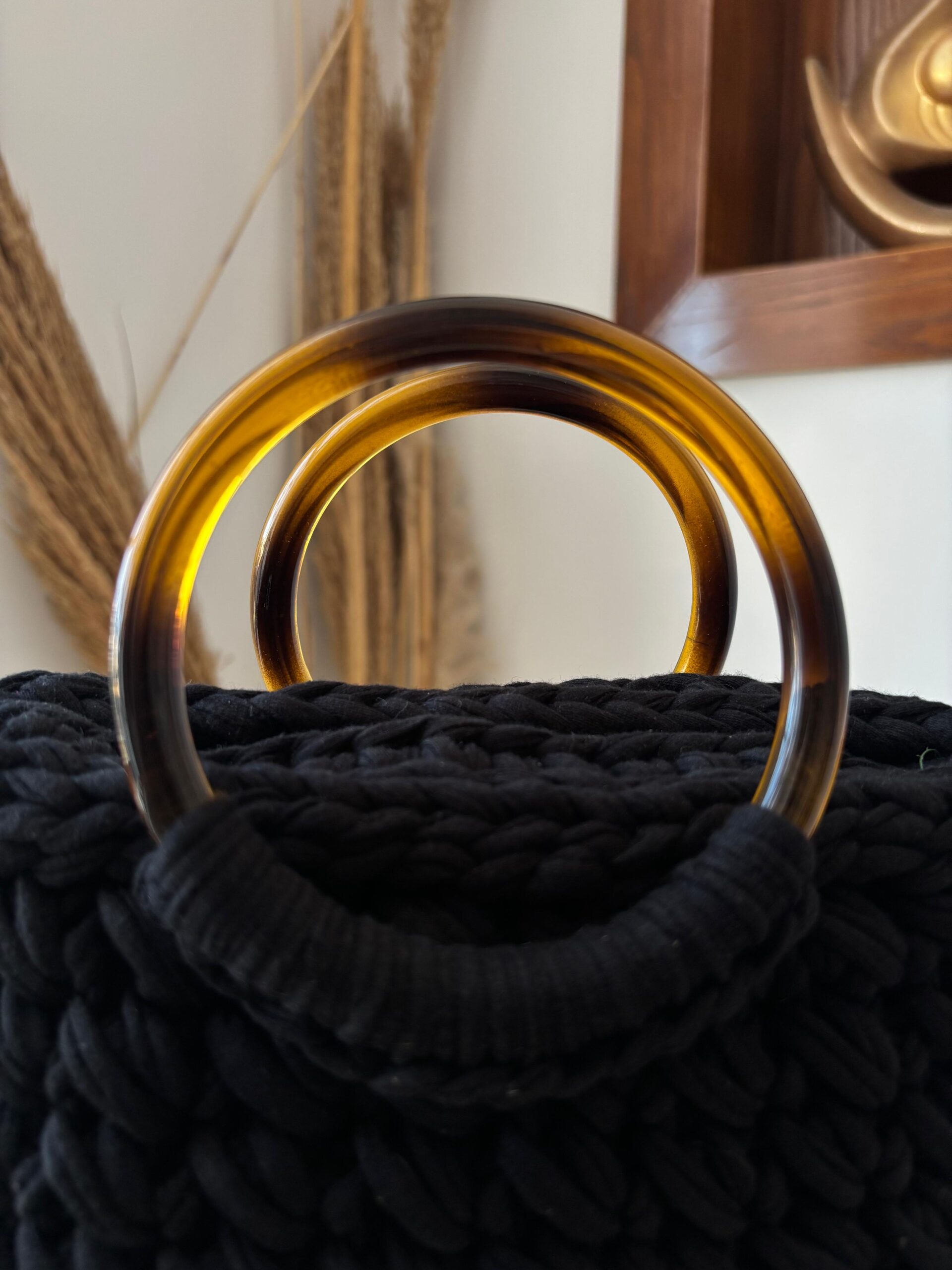 Sac noir avec des anses tigrés fait main