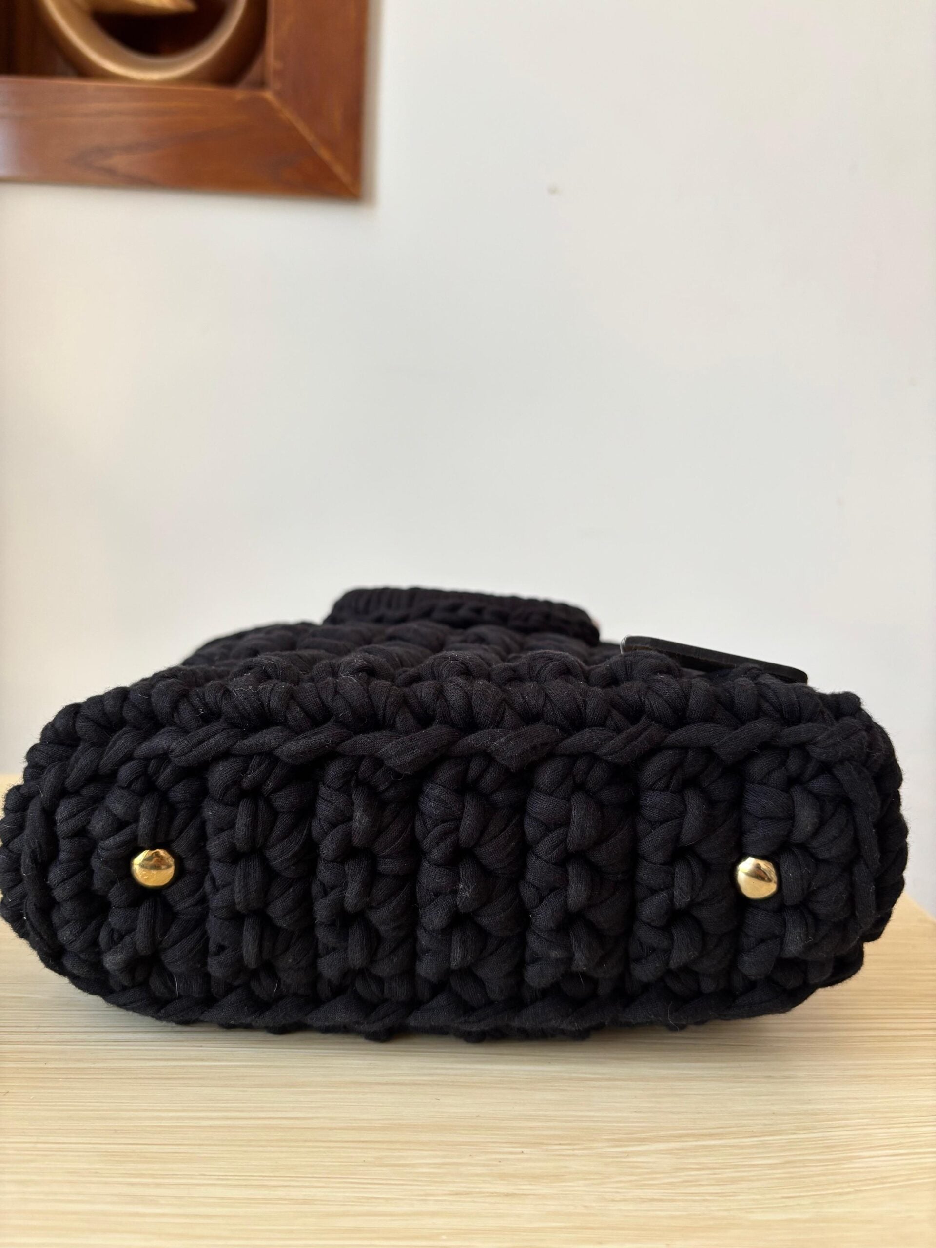 Sac noir avec des anses tigrés fait main