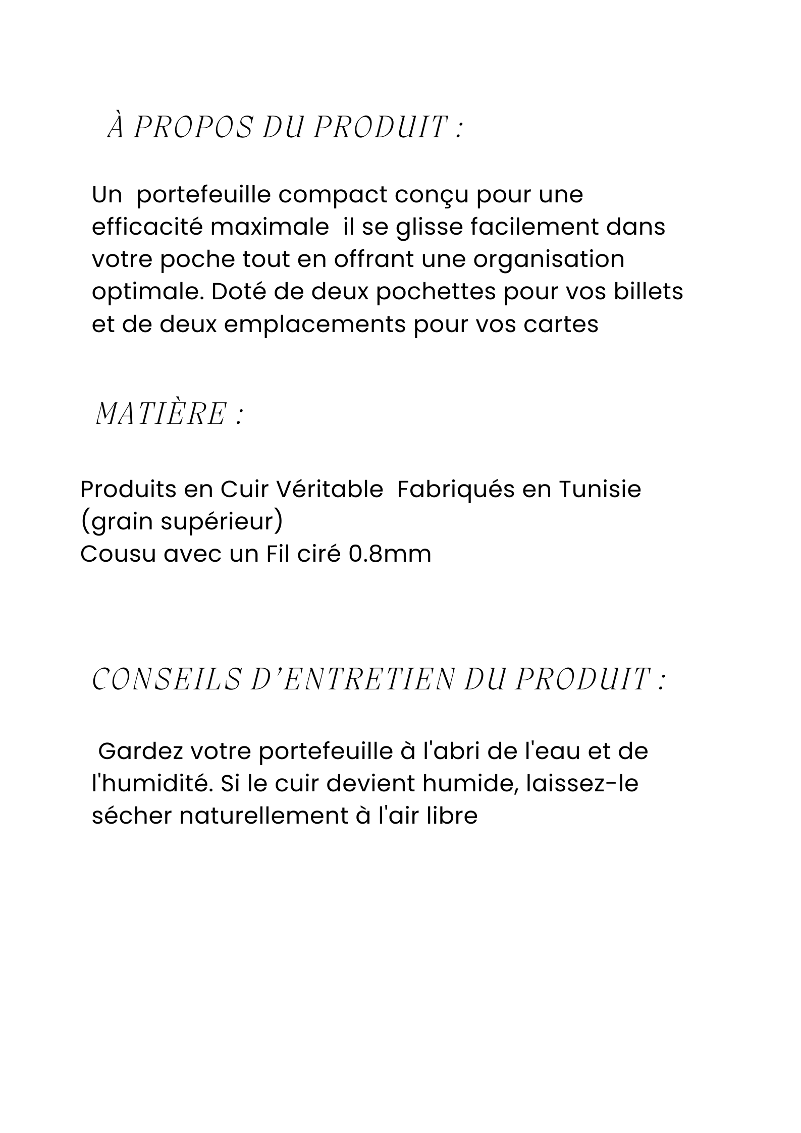 Portefeuille minimaliste Cousu à la Main