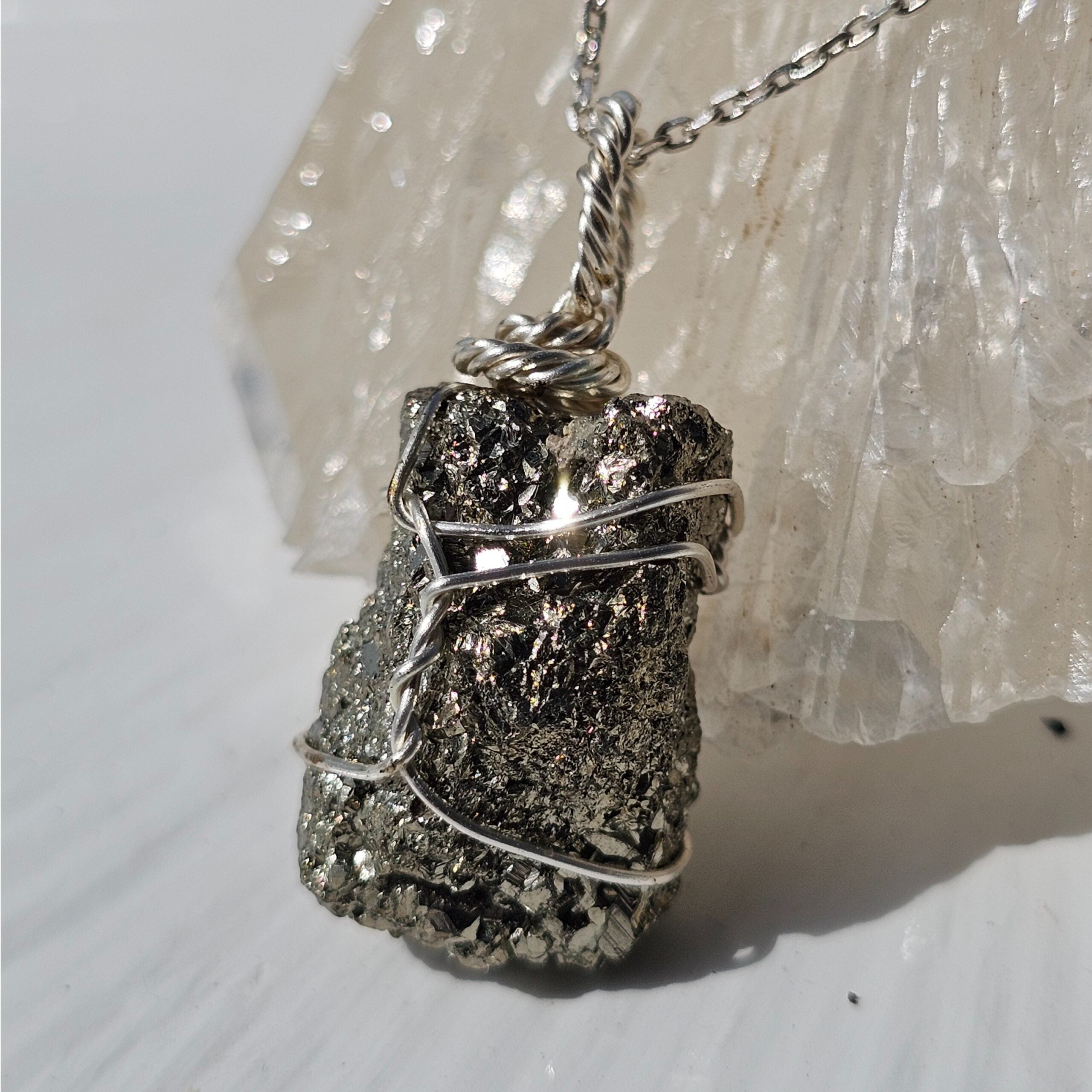Collier argent 925 avec pendentif Pyrite brute - Confiance et Abondance