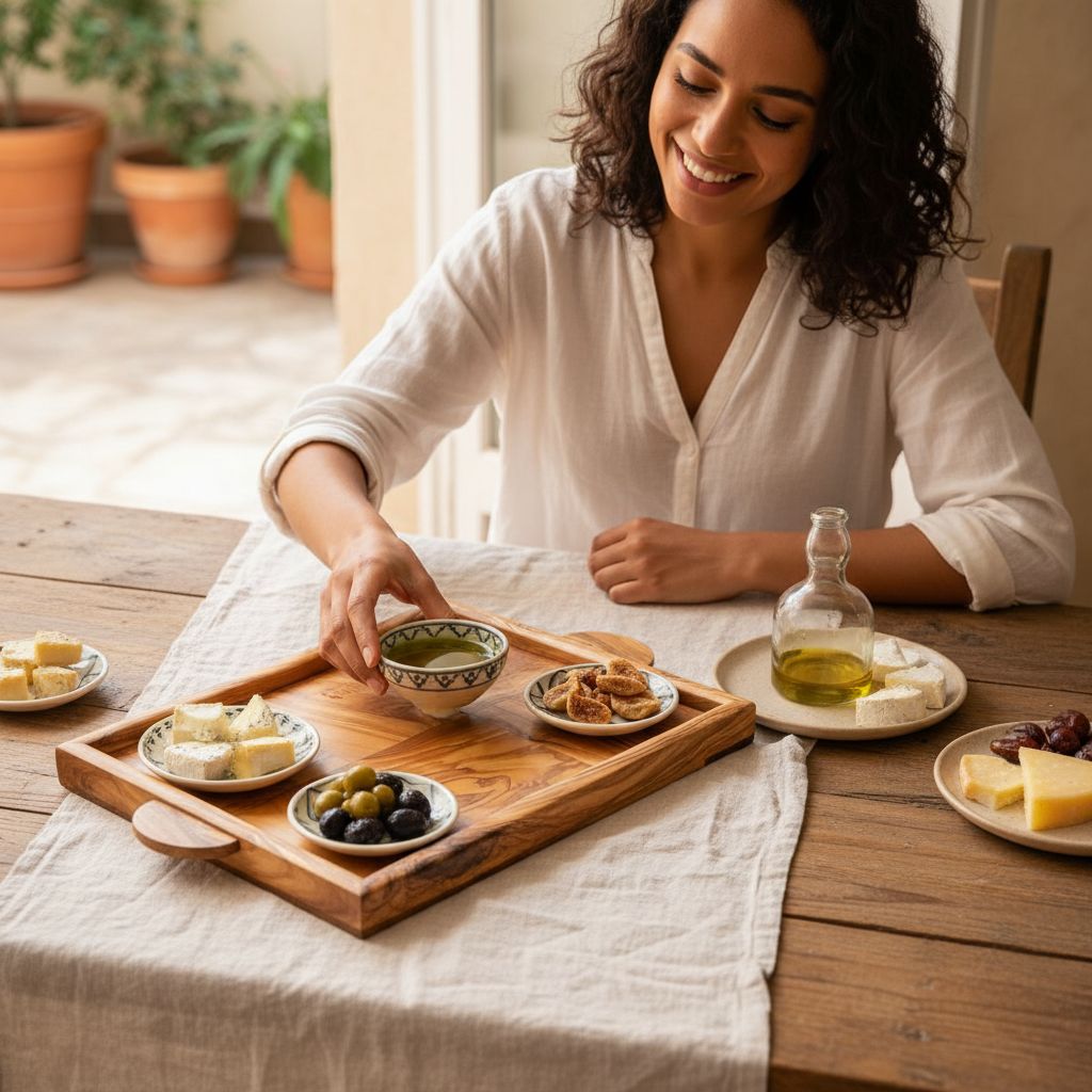 plateau bois élégant en olivier naturel pour une table raffinée
