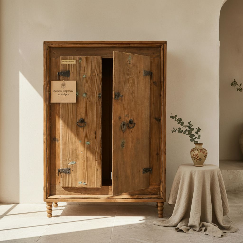 armoire vintage originale en bois teinté naturel unique