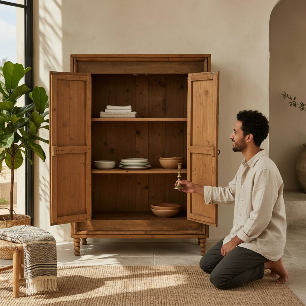 armoire vintage originale en bois teinté naturel unique