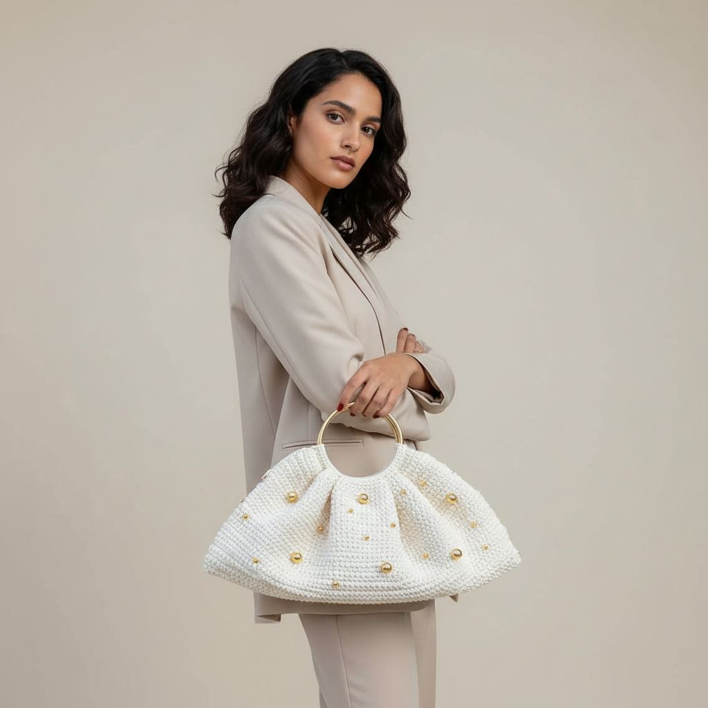 sac en crochet blanc cassé taille M pour un style unique