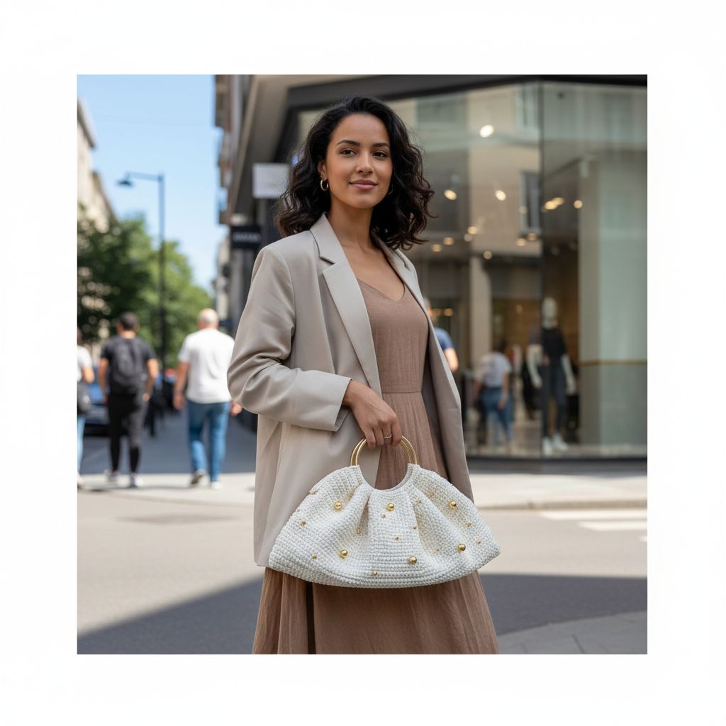 sac en crochet blanc cassé taille M pour un style unique