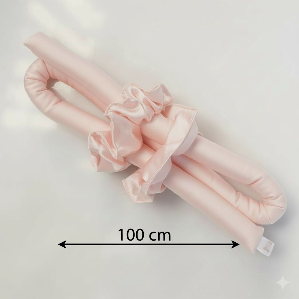 Bandeau satin pêche rosé bébé clair et scrunchies irrésistibles