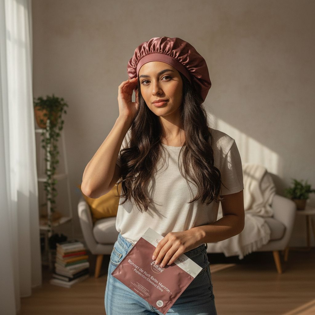 bonnet nuit satin marron protection cheveux elite premium