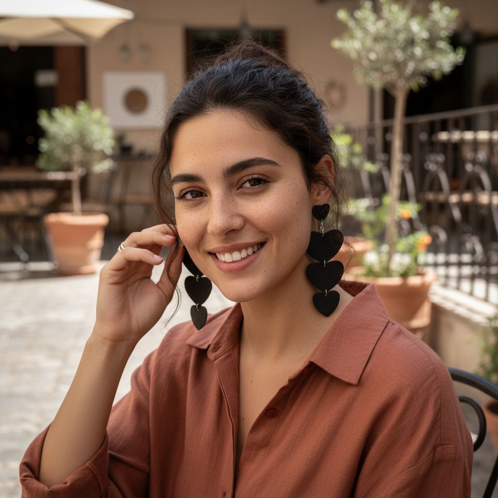 Boucles d'oreilles cuir gris métallisé coeurs tendance et chic