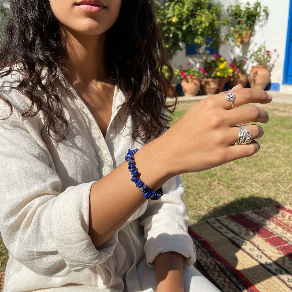 bracelet lapis lazuli baroque élastique pour un style unique